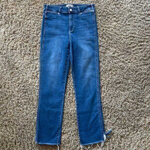 PAIGE Straight Leg Jeans in Size 27 Outseam Slit Raw Hem